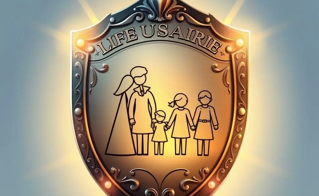 Life insurance benefits illustrated with a shield and family icons