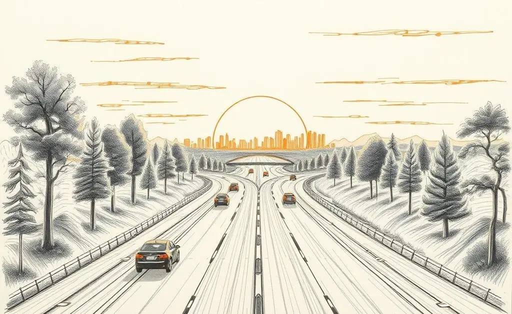 An engaging hand-drawn scene of a highway, symbolizing the journey to achieving lifelong financial goals.
