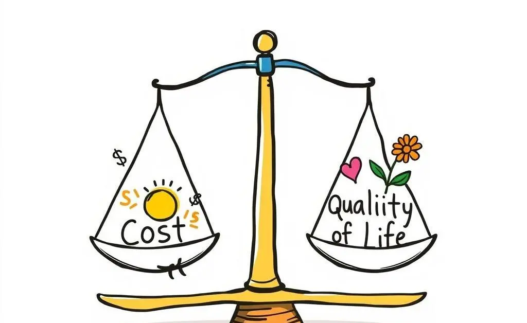 Scale balancing cost against quality of life.