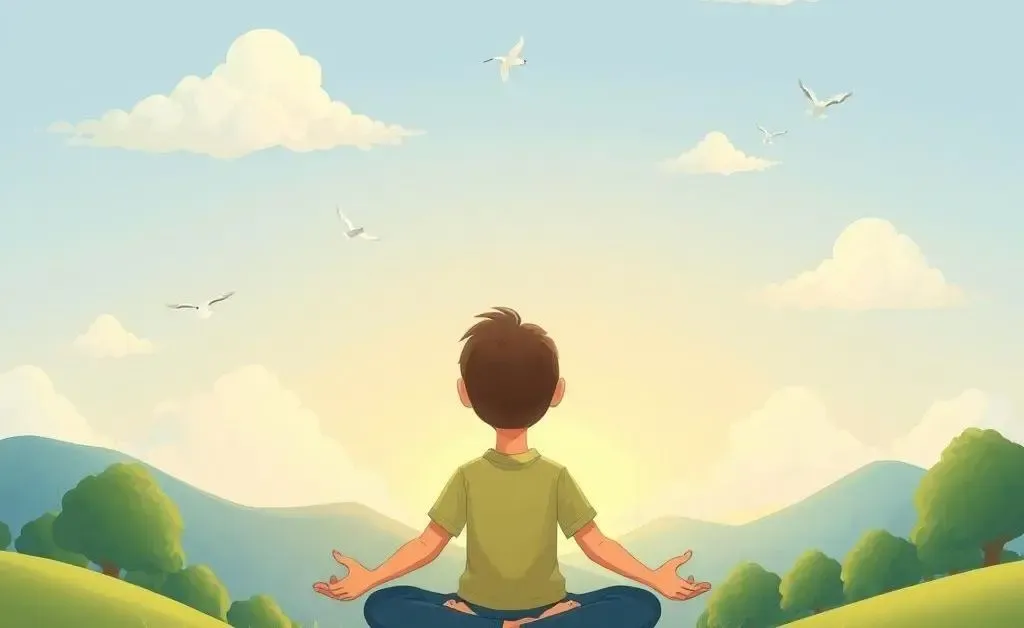 Serene landscape with a person meditating