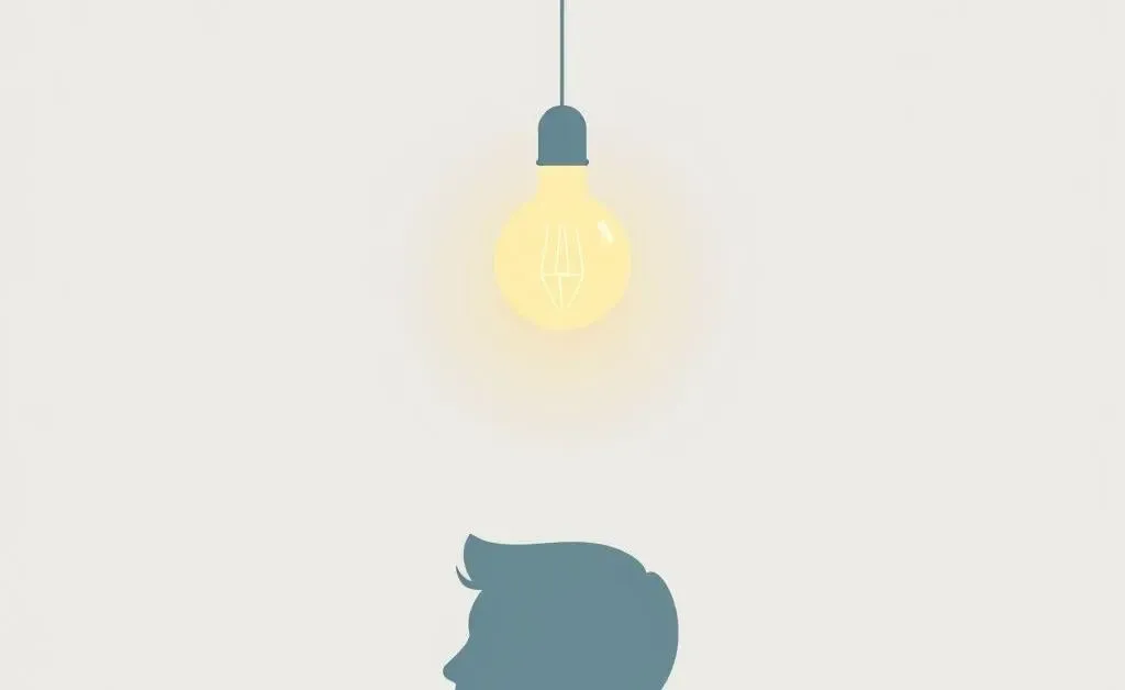 Minimalist drawing of a light bulb over a person's head, illustrating a moment of understanding.