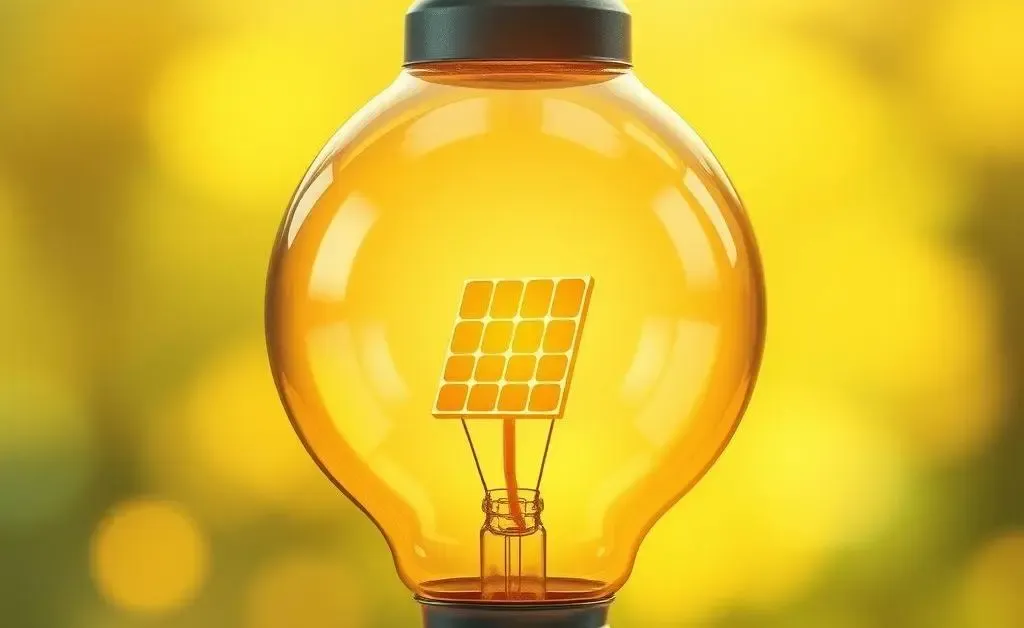 Illustration of a light bulb with a small solar panel icon.