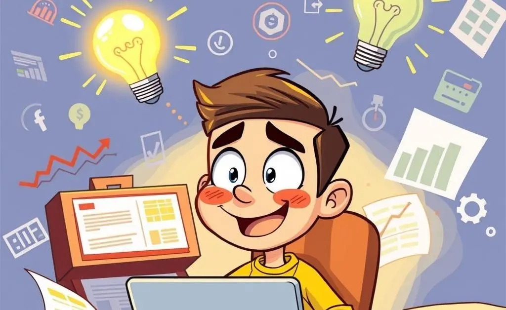 A cartoon of a person having a 'lightbulb' moment about credit score management.