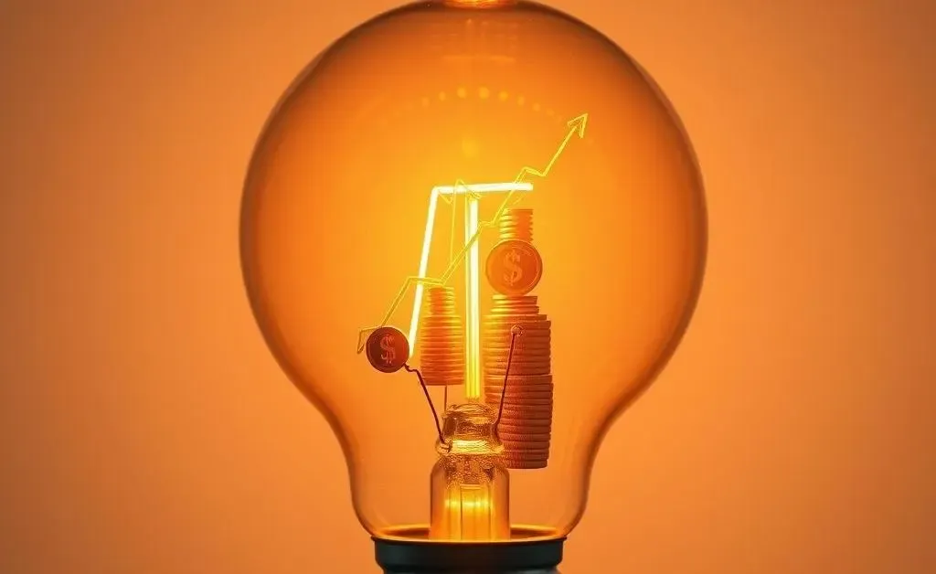 A light bulb with small financial growth symbols inside, representing ideas and inspiration in a career.