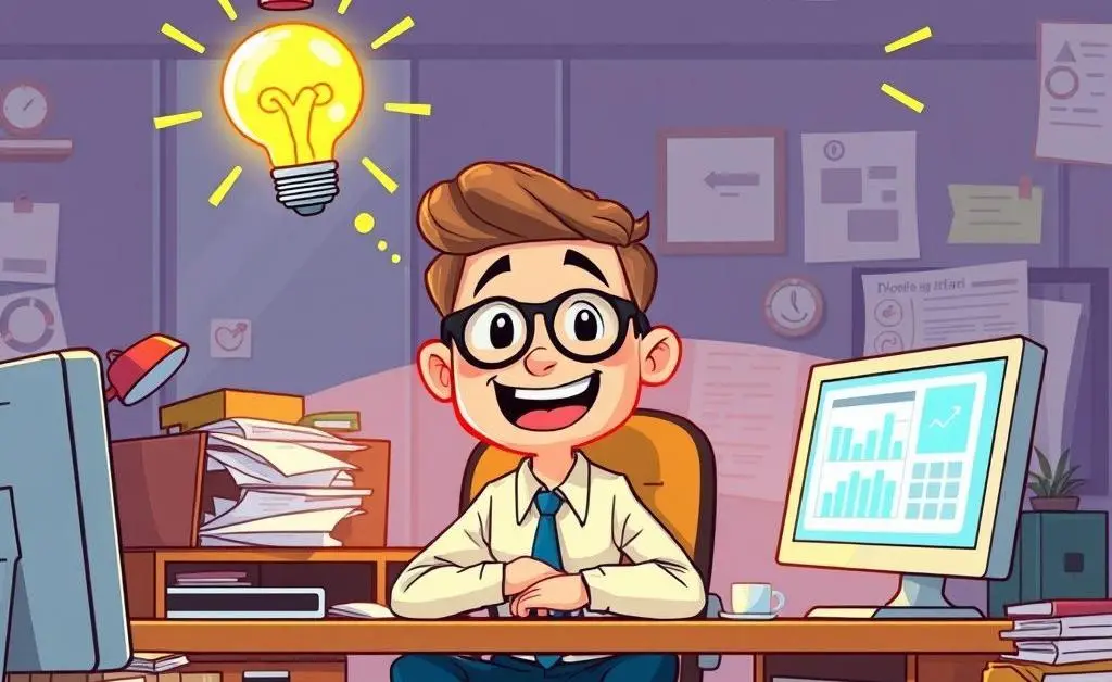 Cartoon-style illustration of a marketing rep having a lightbulb moment
