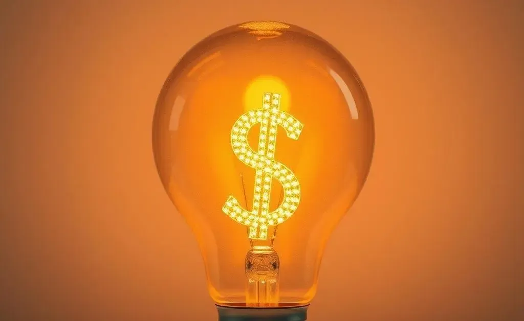 A lightbulb with dollar signs inside it, symbolizing a bright idea for saving money.