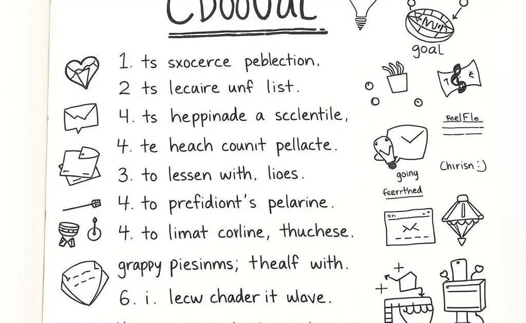Hand-drawn doodles of a list of personal and professional goals