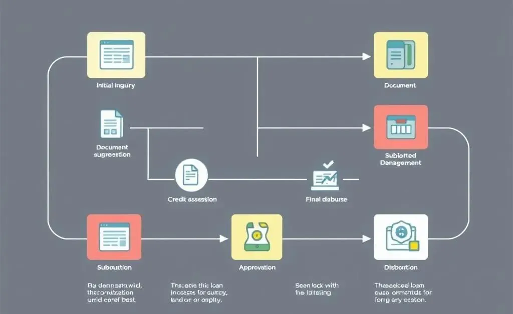 Diagram of the loan application process with step-by-step visuals.