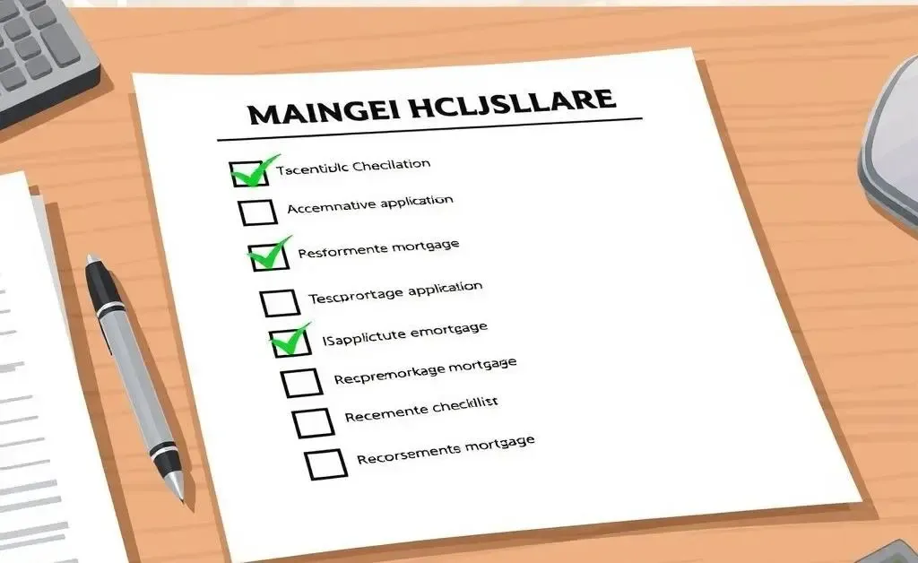 Illustration showing a checklist for mortgage application, with items being ticked off one by one.