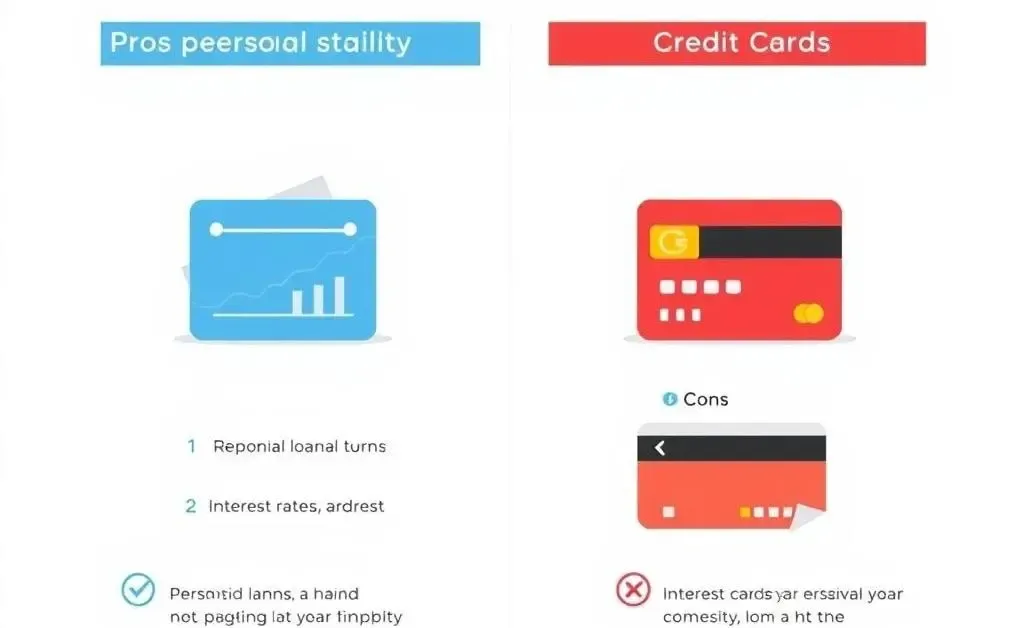 Infographic comparing pros and cons of personal loans and credit cards