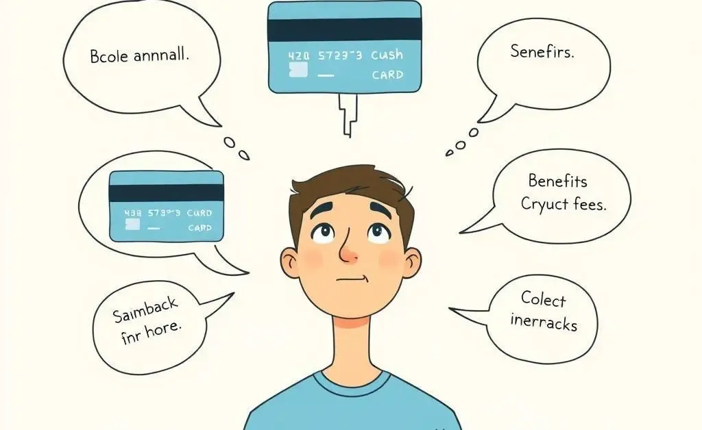 Illustration of someone deciding between different credit cards
