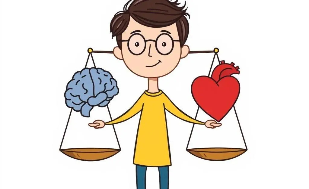 A balance scale with a brain and a heart