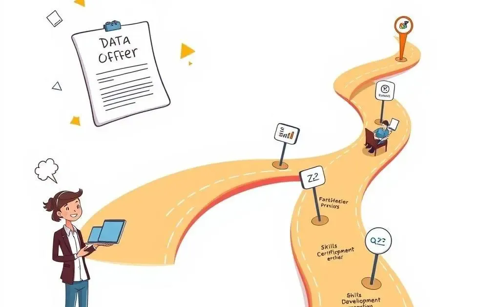 A cartoon-style roadmap showing a career path
