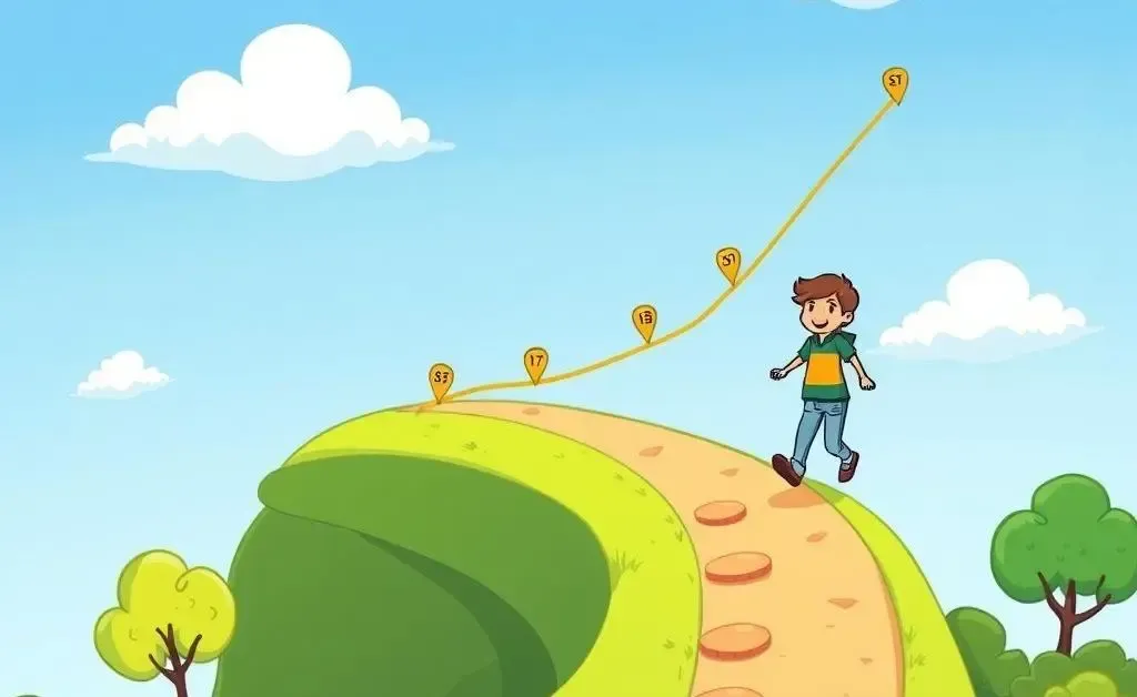 Person walking up a path shaped like a growing graph representing long-term investing