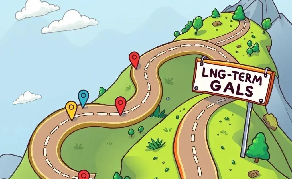 Cartoon of a road map with 'Long-term Goals' highlighted.