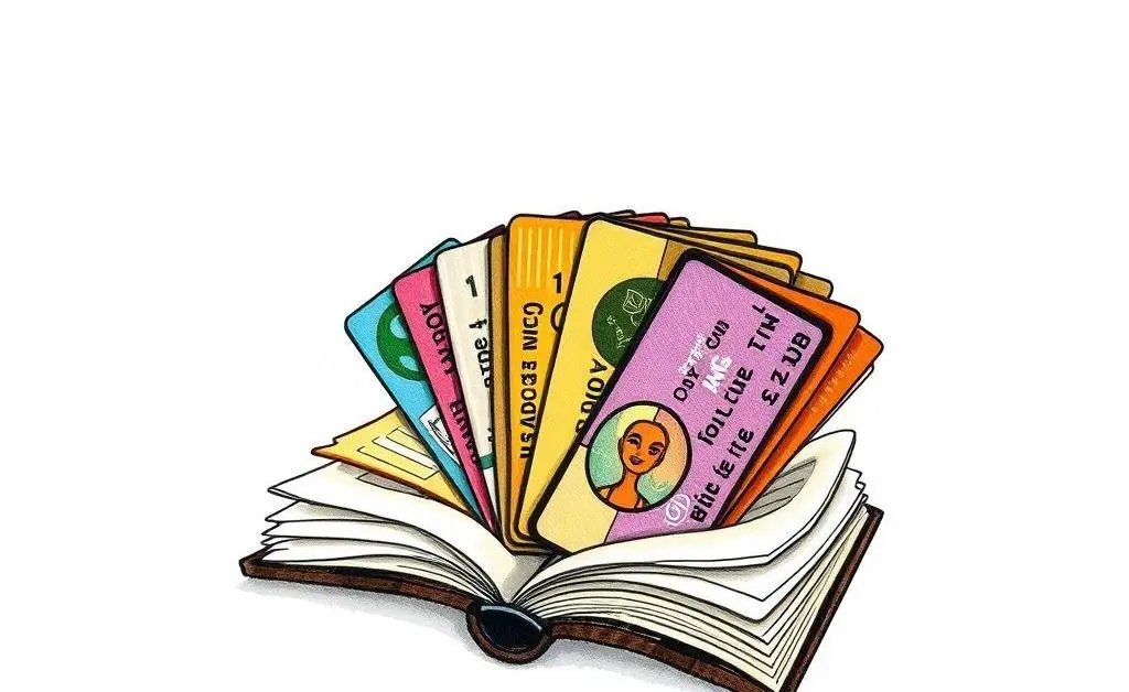 Hand-drawn illustration of a small book filled with colorful loyalty cards