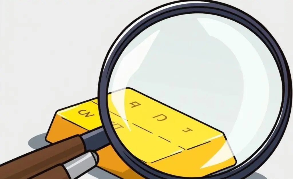 A magnifying glass over gold bars, symbolizing detailed analysis.