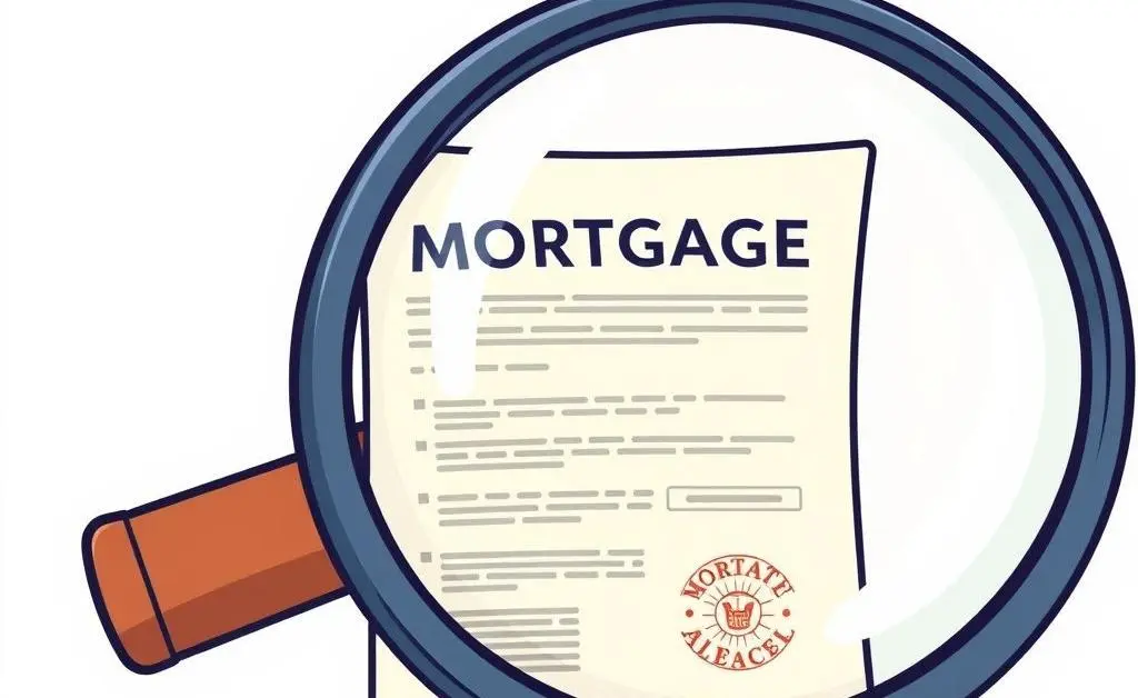 Magnifying glass over mortgage document