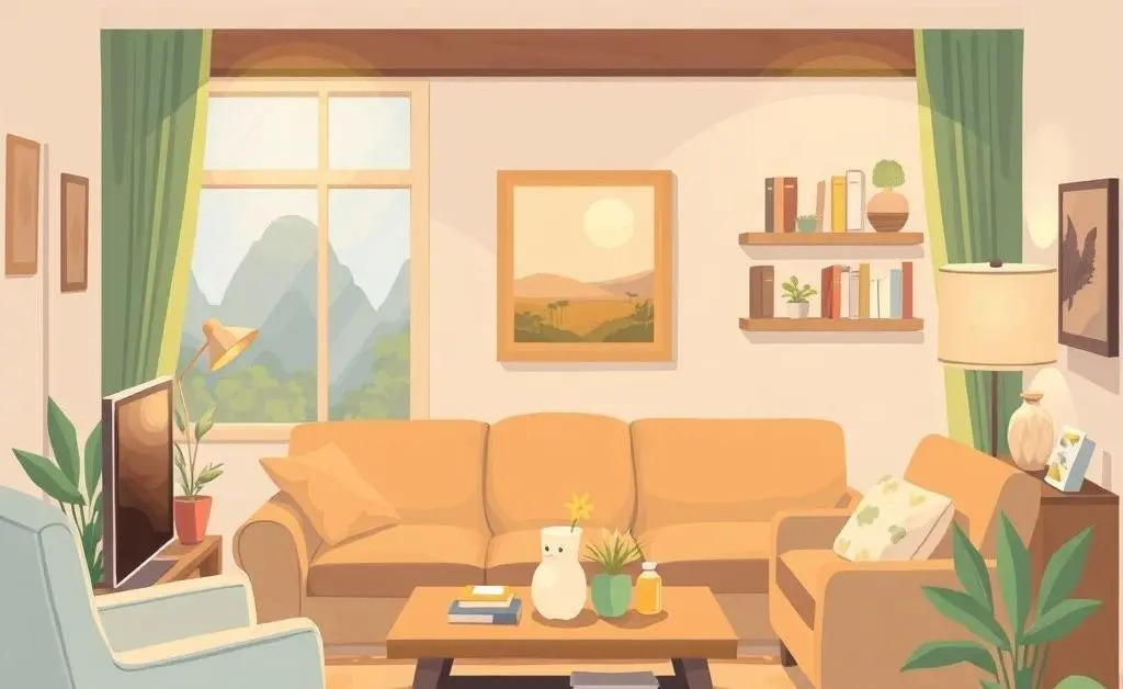 An illustration showing a cozy living room with an inviting atmosphere.