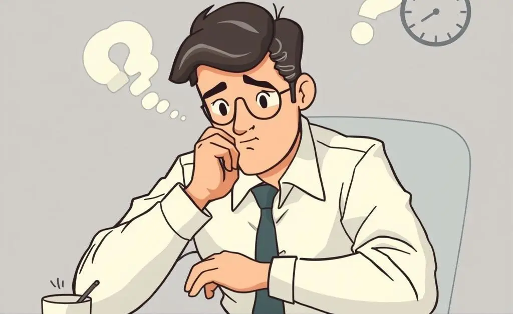 An illustration of a manager pondering over decisions at a desk