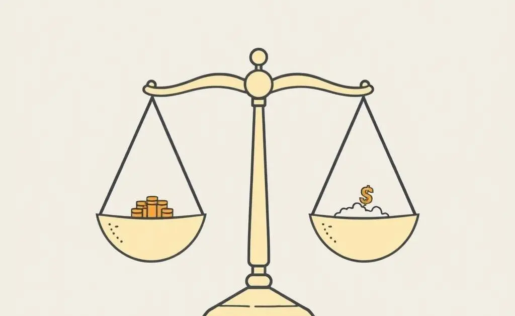 Cartoon of a balancing scale showing market stability.