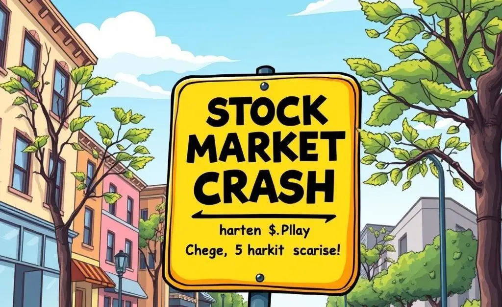 Illustration of a stock market crash caution sign in a cartoon-style