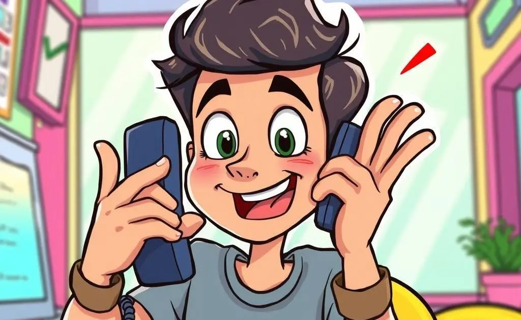 Person animatedly talking on the phone with hand gestures.