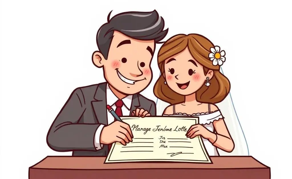 A couple signing a marriage certificate.