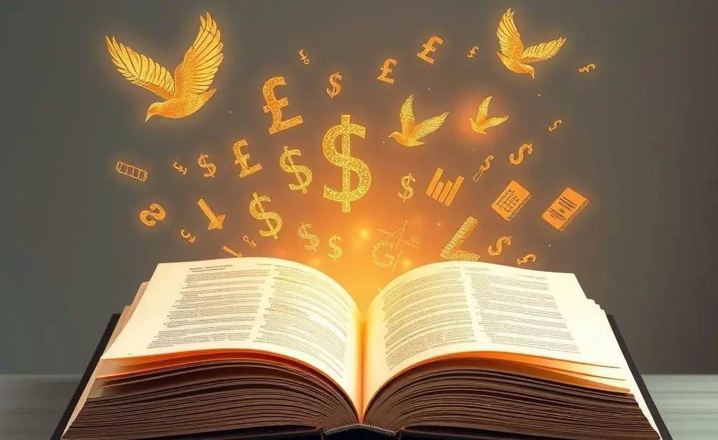An open book with financial terms representing skills development
