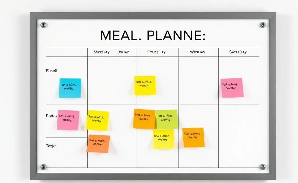 Modern minimalist meal planning chart with colorful sticky notes