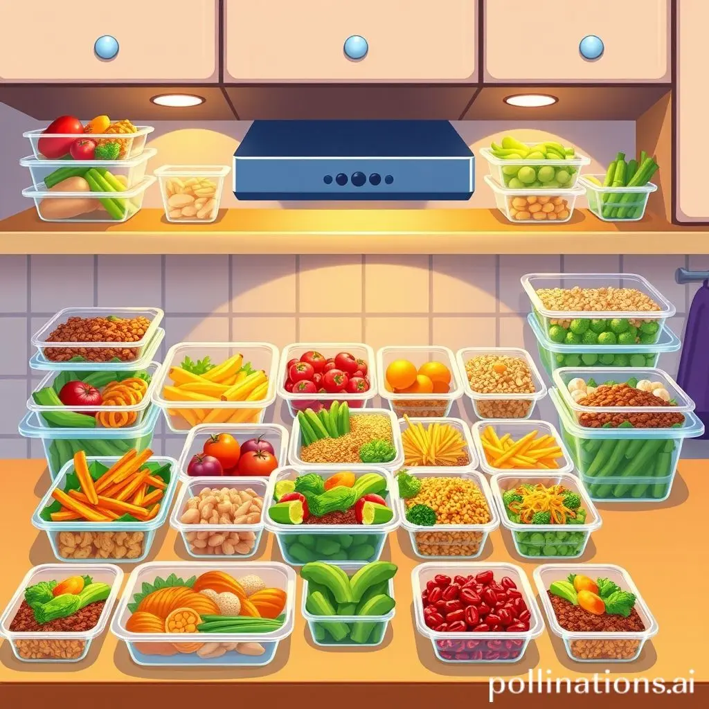 Meal prep with containers of food neatly organized