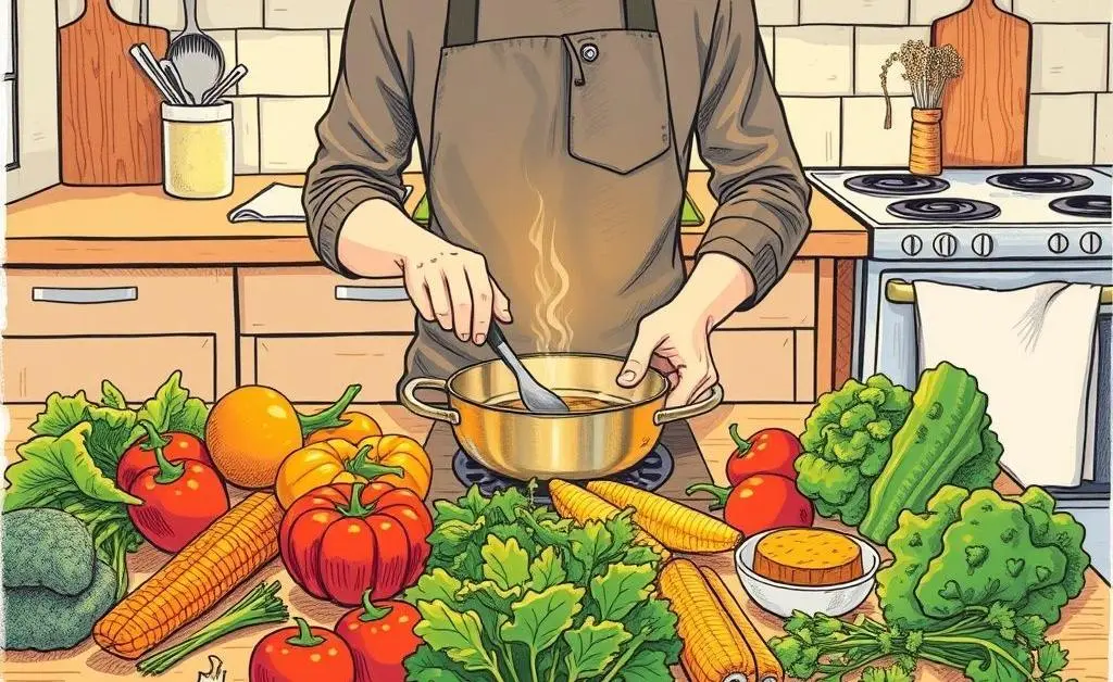 Someone preparing a meal with organized ingredients on a table