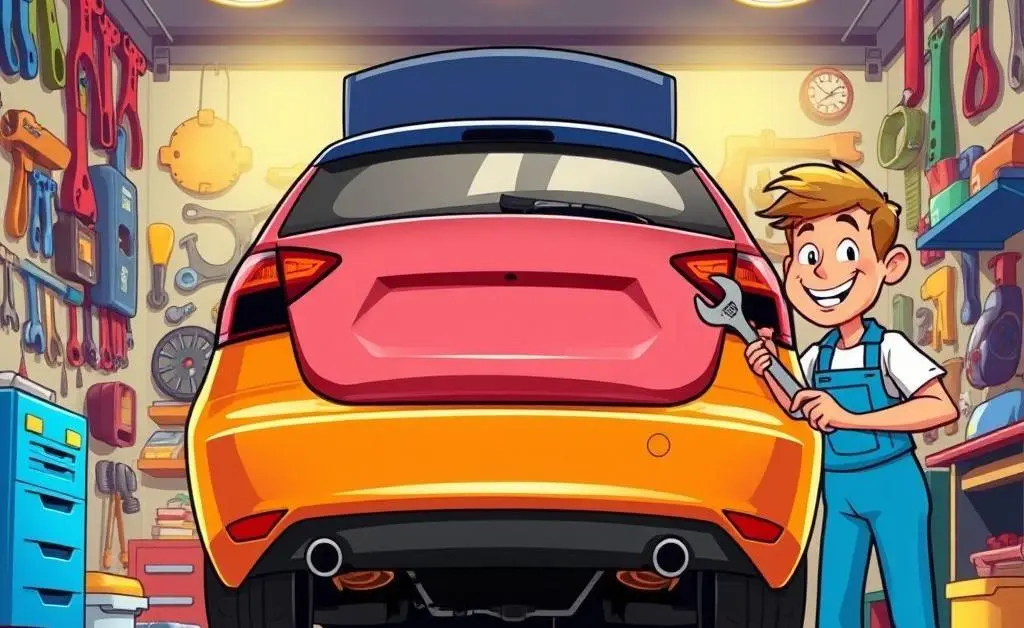 A mechanic examining a car's rear damage