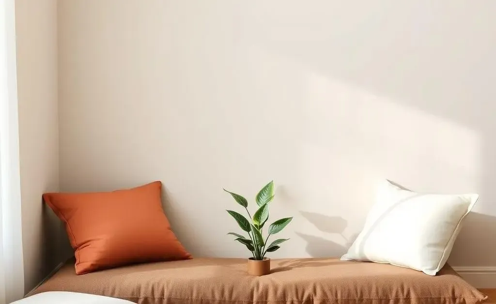 A serene meditation corner with comfortable cushions and a small indoor plant.