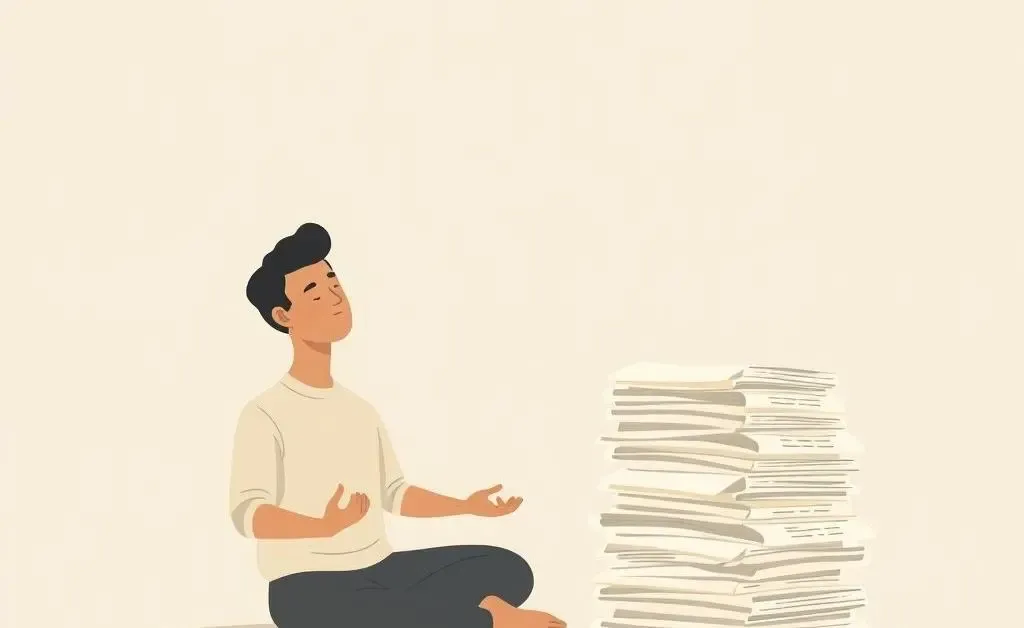 A serene scene of meditation near financial documents.