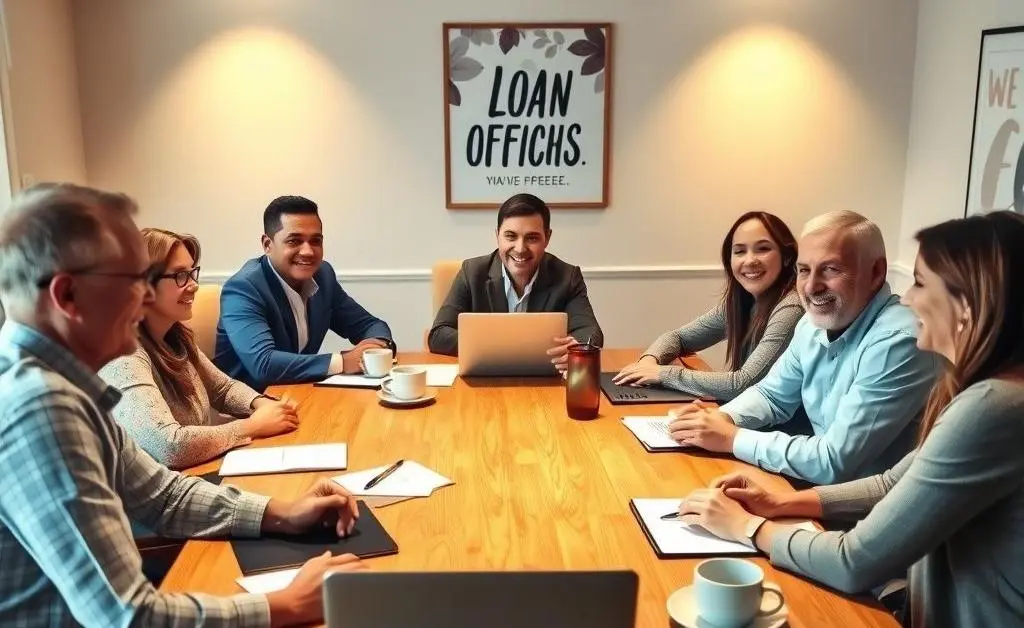 A comfortable meeting between a loan originator and clients, showing engagement and satisfaction