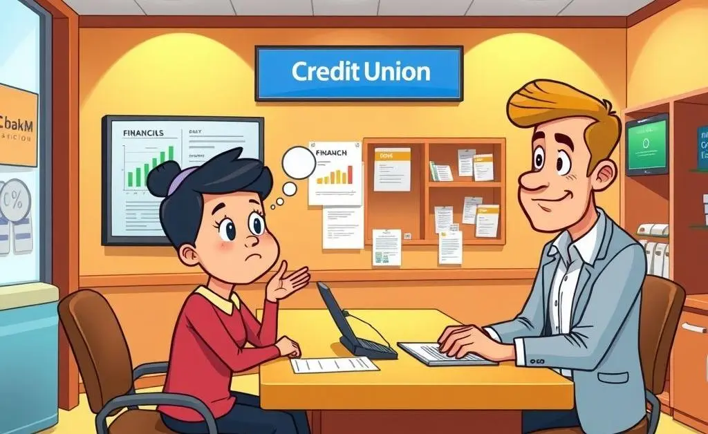 Credit union member talking to an advisor about financial help.