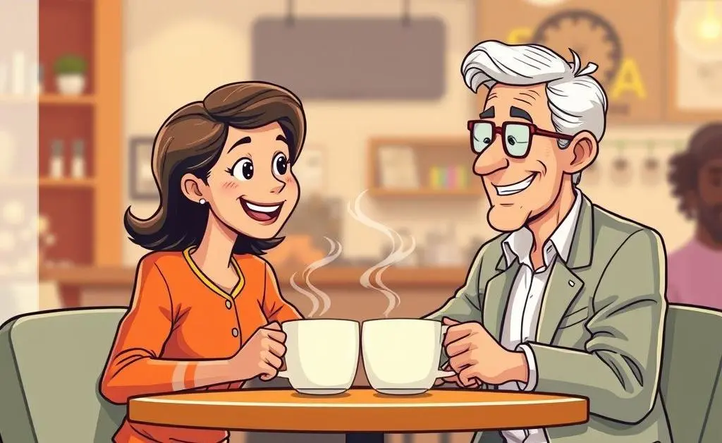 Colleagues having a conversation over coffee.