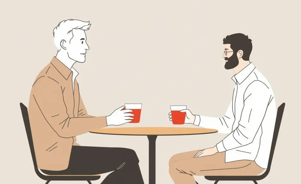 Minimalist image showing a mentor and mentee in conversation