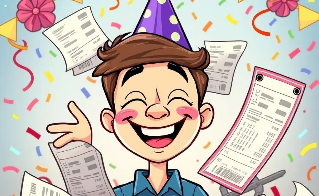 Cartoon of financial milestone celebration