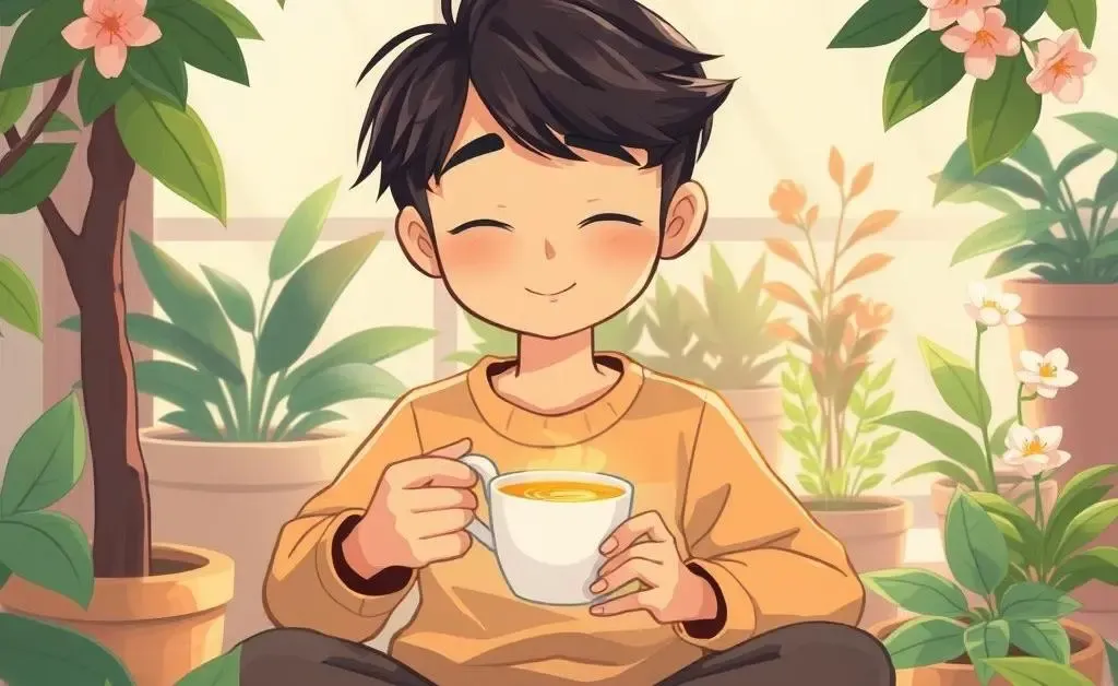 A mindful break with a cup of tea surrounded by plants