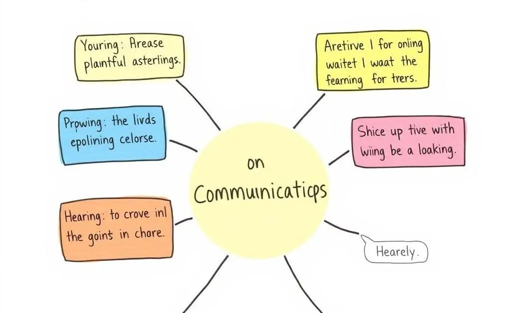 A hand-drawn infographic with tips for mindful communication displayed in simple, colorful text boxes.