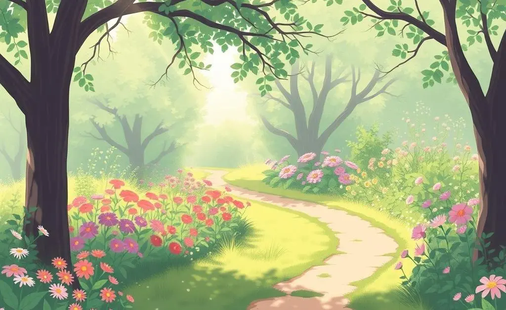 A gentle path winding through a peaceful garden, symbolizing a mindful investment journey.