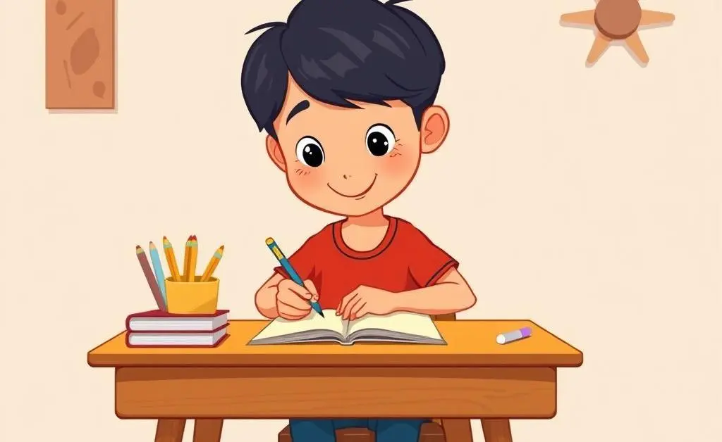 A person writing in a journal at a simple, tidy desk