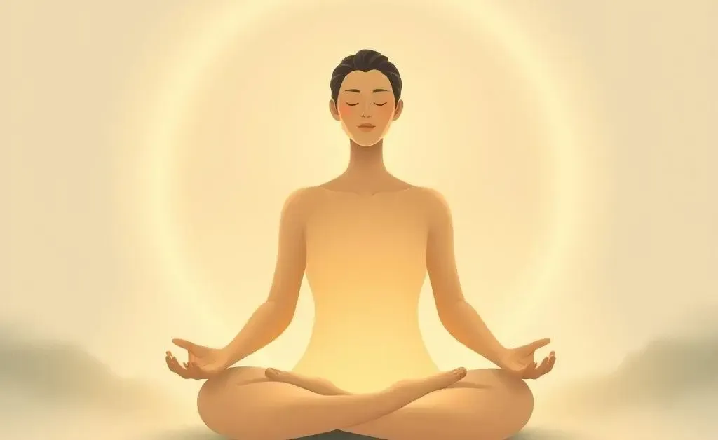 A person meditating surrounded by a gentle, glowing aura, suggesting peace and mindfulness.