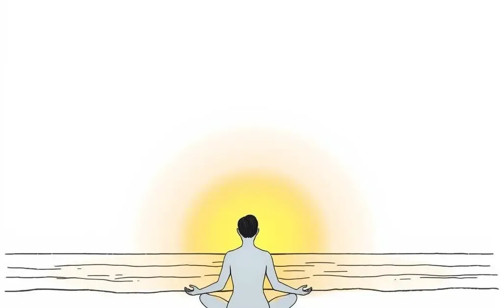 Person meditating on a beach during sunset