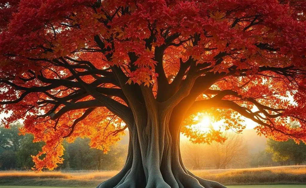 A tree with deep roots and colorful leaves, symbolizing growth and mindfulness.