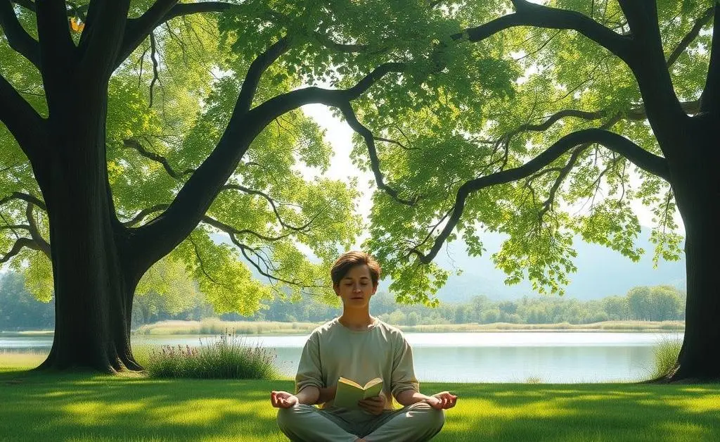 Person meditating in a peaceful setting.