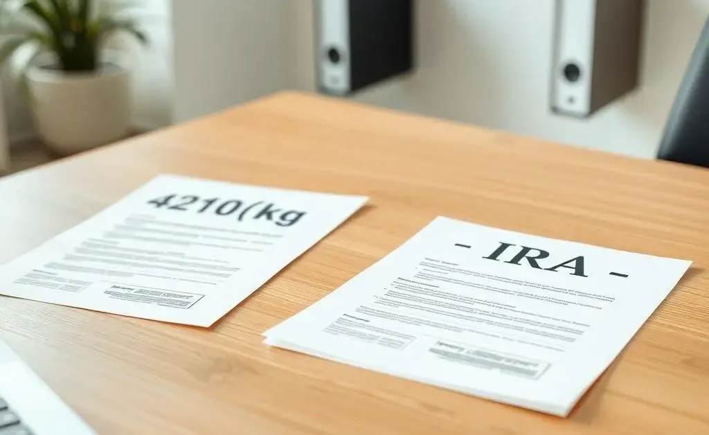 An organized desk with paperwork labeled 401(k) and IRA, showing a smooth transition process