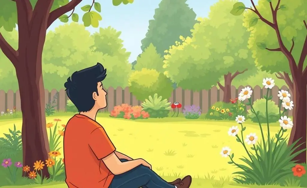 Person reflecting on career goals in a garden.